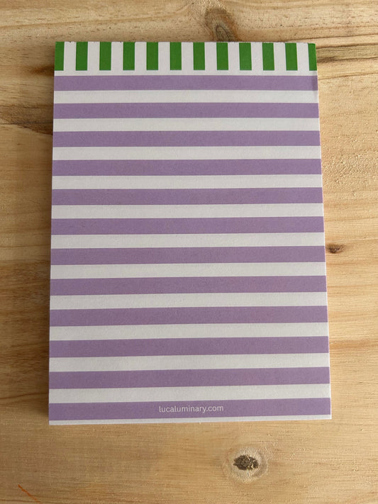 A6 50 Page Notepad - Green & Purple Stripe