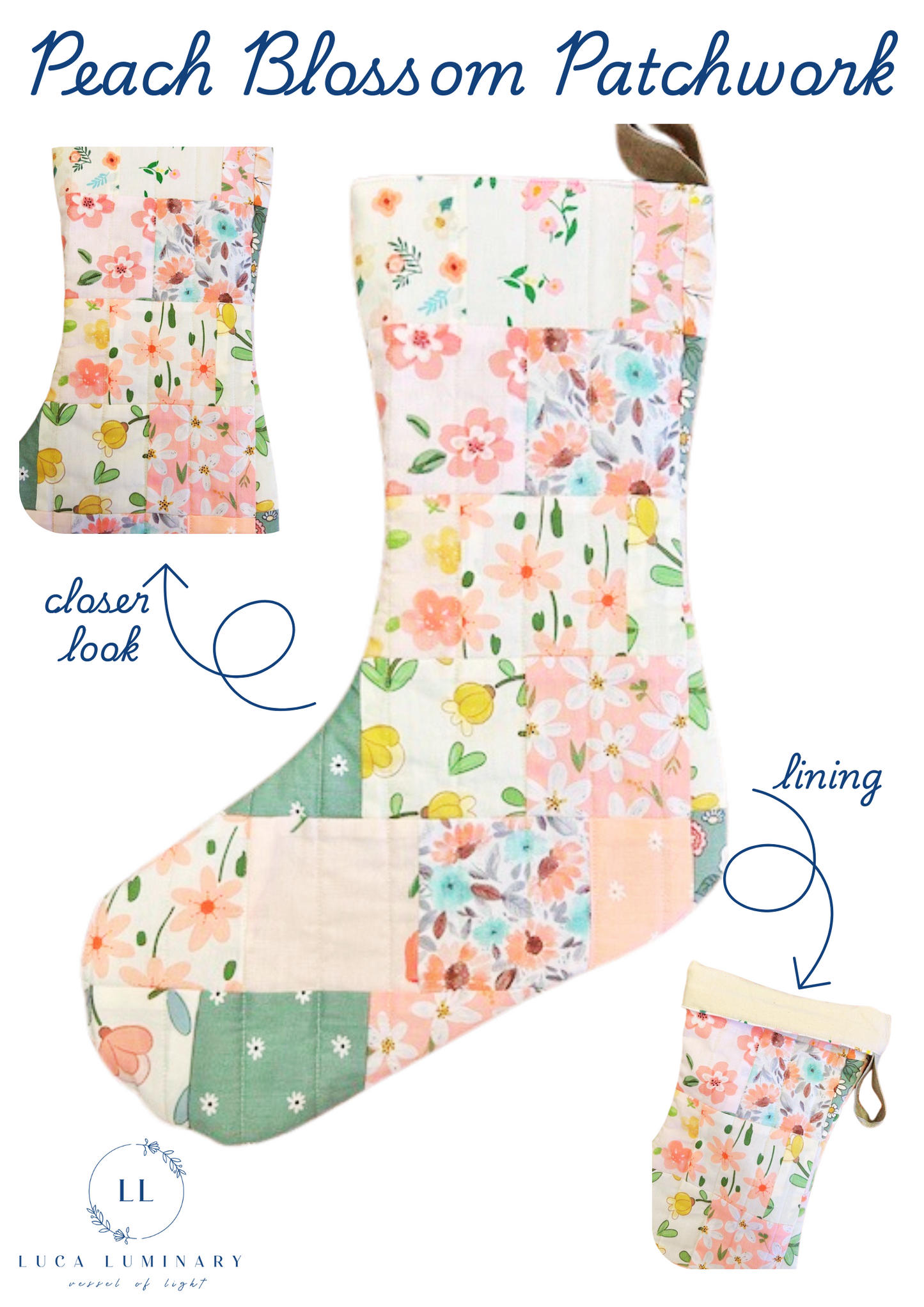 Peach Blossom Patchwork Christmas Stocking